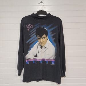 Vintage 1998 Elvis Presley Long Sleeve Mock Neck Graphic T Shirt Memphis Large